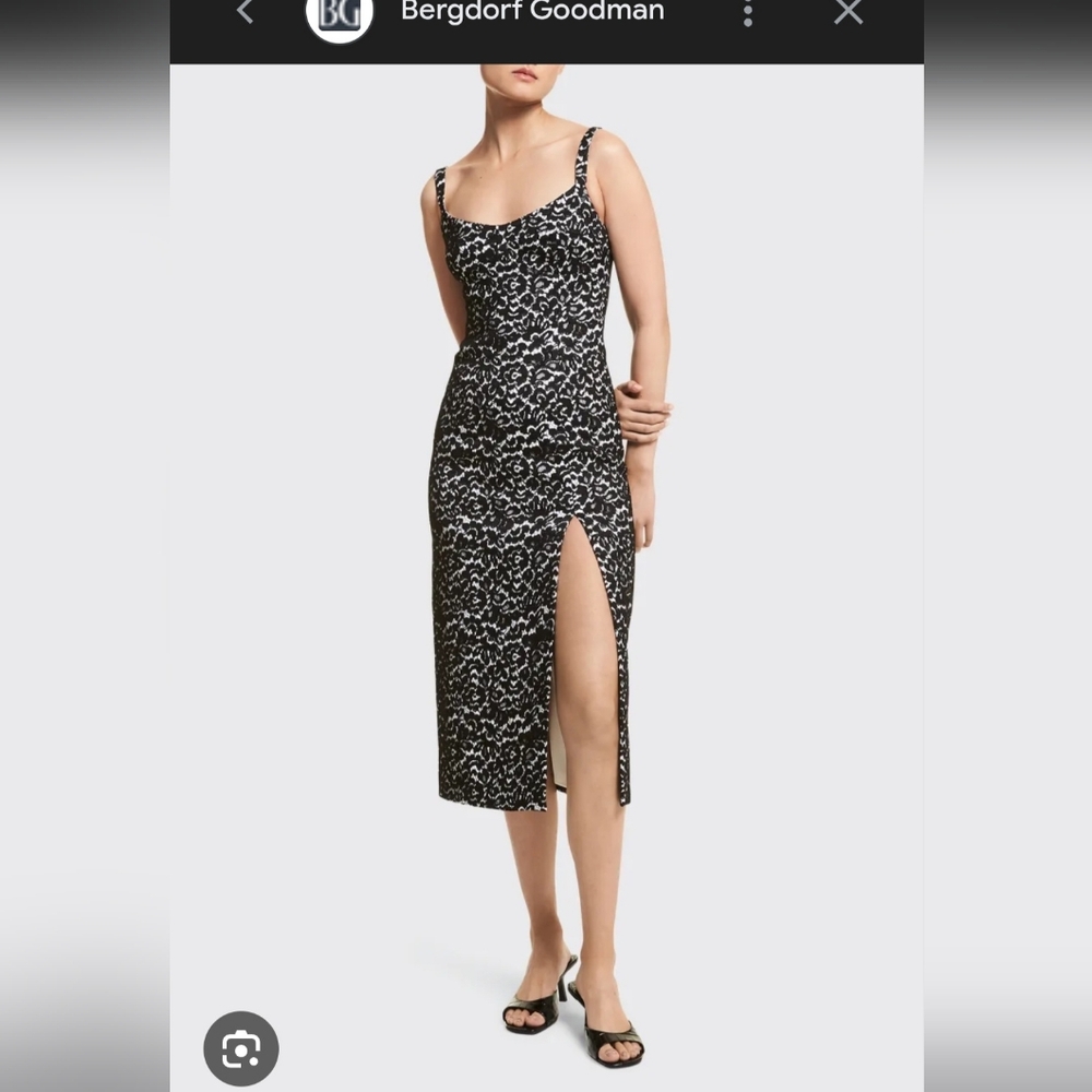 Michael Kors Collection Black and White Lace Midi Dress, NWT, SZ 8